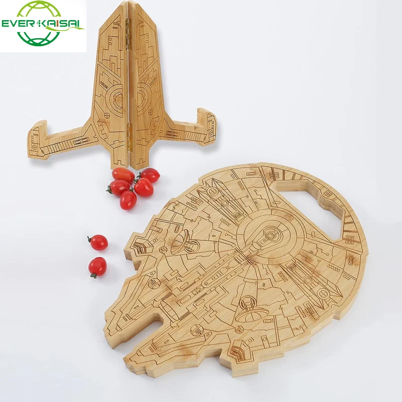 Millennium Falcon Board Bamboo Carved Cutting Board Customized Gift for Dad Custom Engraved Bamboo Plate Handcrafted Board