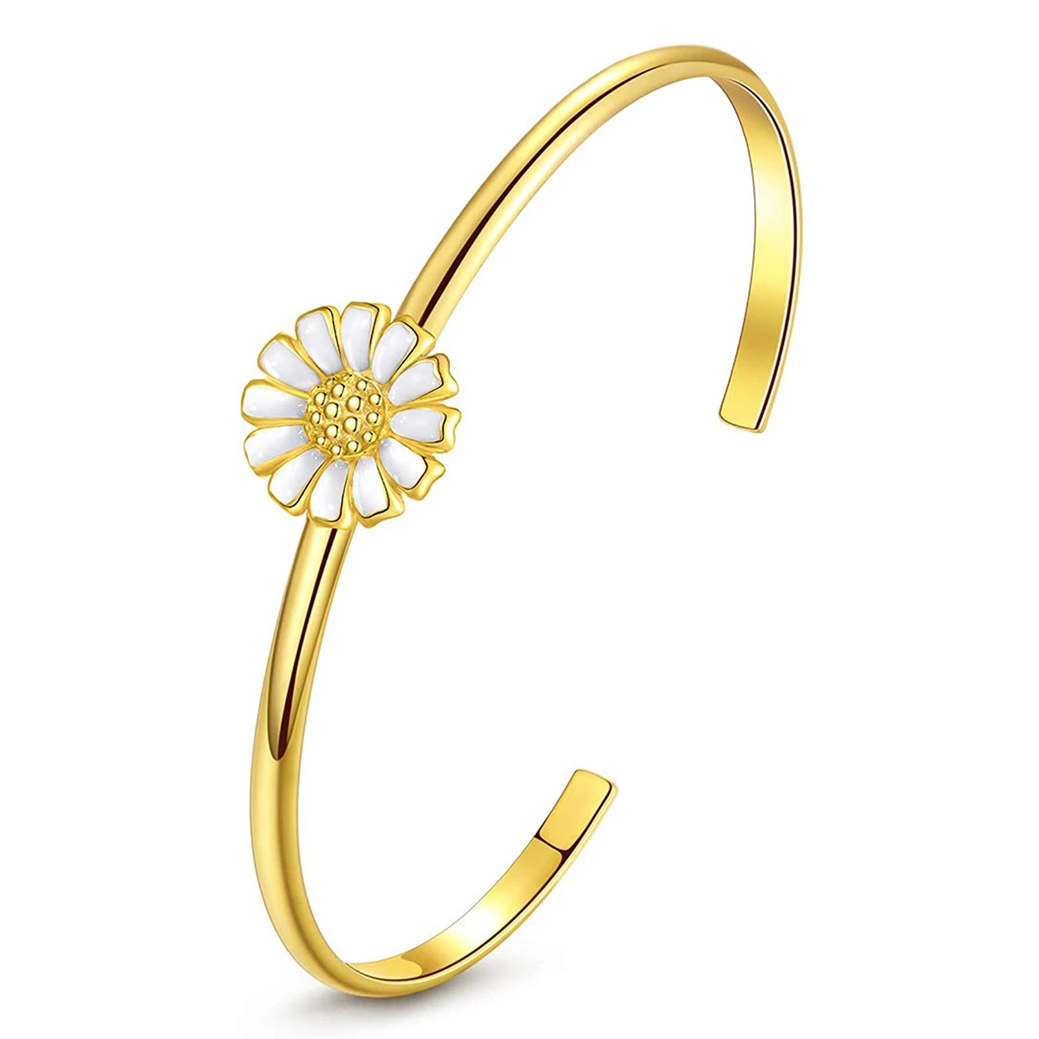 
925 sterling silver women bangle bracelet gold plated daisy flower open bracelet adjustable cuff bangle 