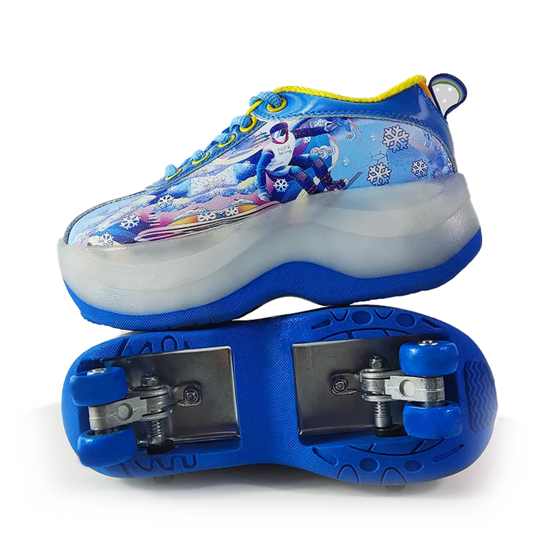 Kids Boys Girls Buy Light Up Hidden 4 Wheel Retractable Kick Roller Skate Sneakers Shoes