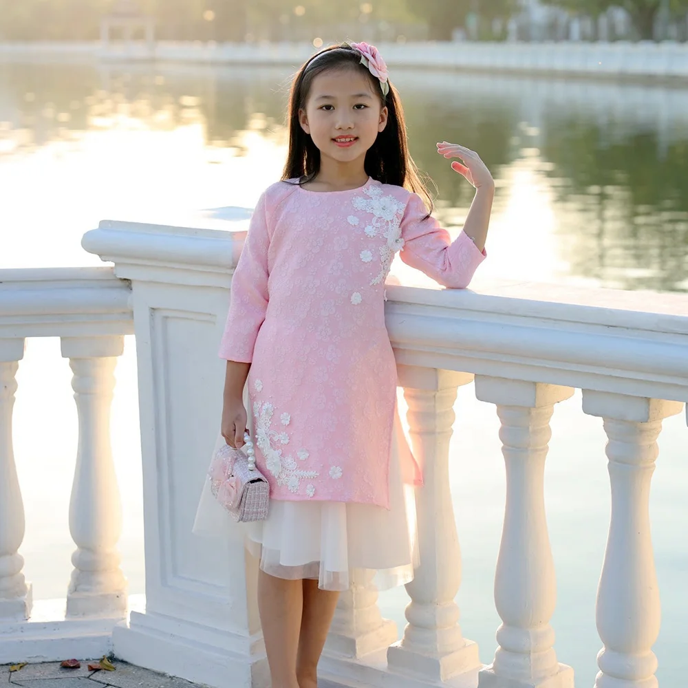 Вьетнамское платье для девочек в современном стиле Ao Dai, платье принцессы для маленьких девочек