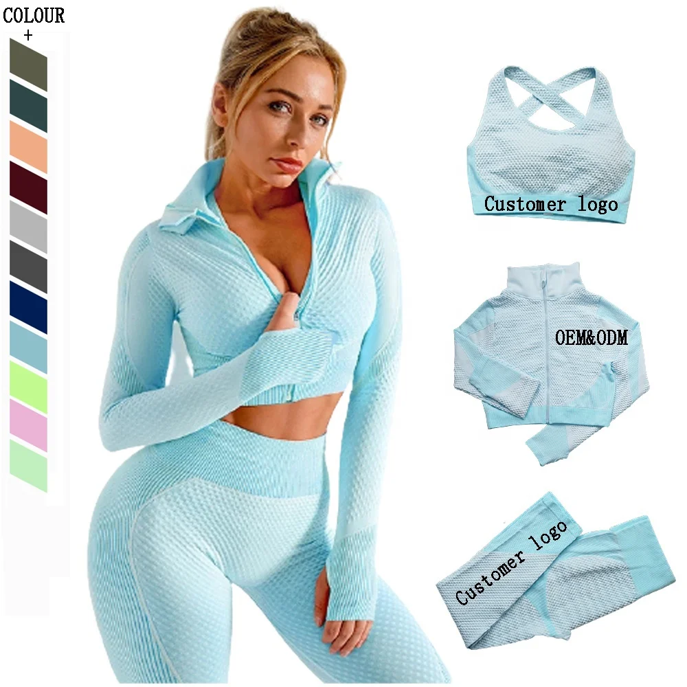 Gym Wear Female Sport Set Fitness Sport Suit - Seamless Activewear Running Workout Exercise Women Long Sleeve Yoga Gym Sets