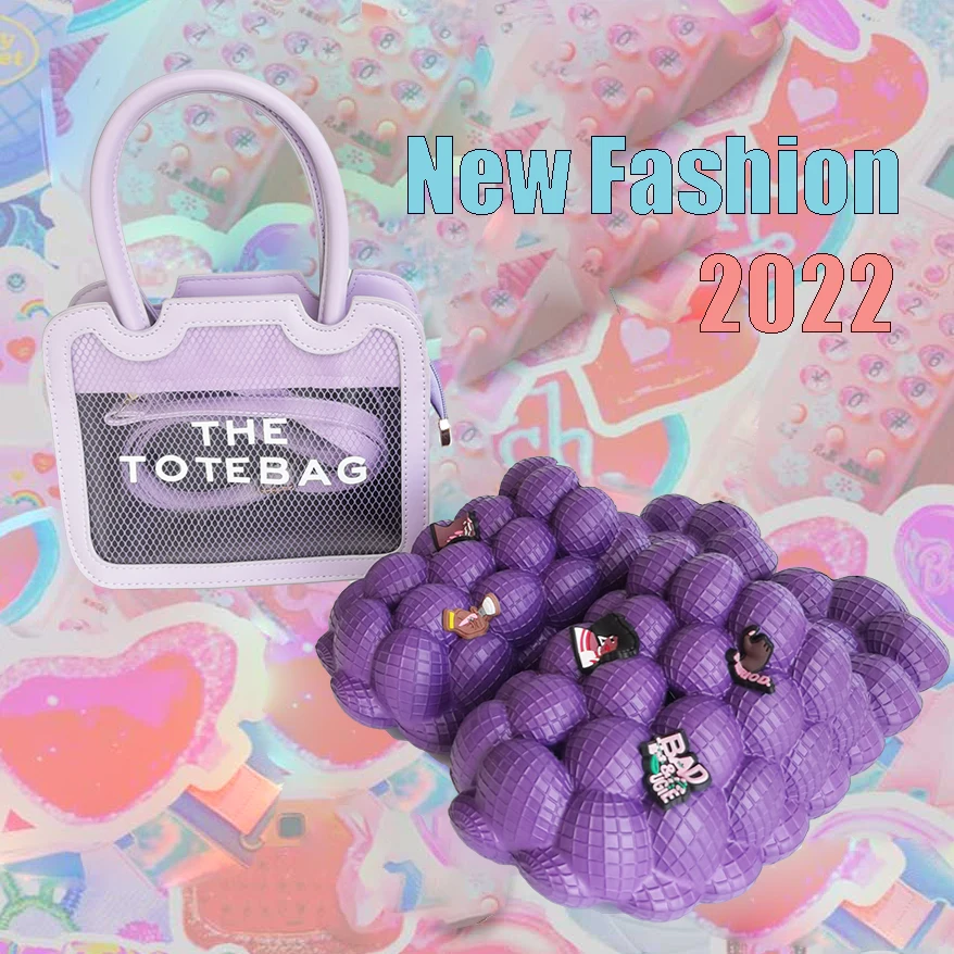 2022 Fall Trend Tie Dye Yellow Bubble Slippers Slides and The Tote Bag Y2K Fashion Handbag  and Purse