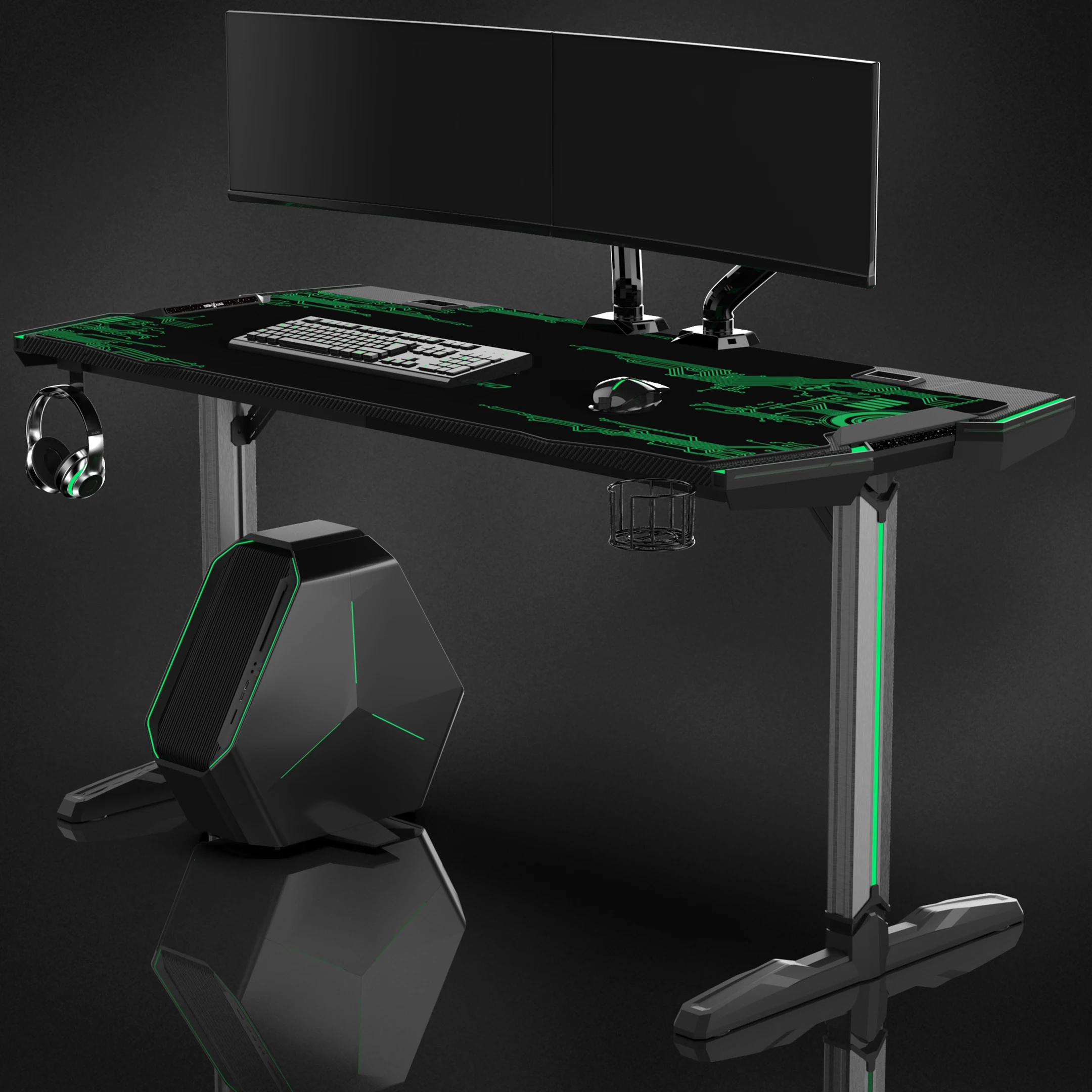 
2020 Galaxy I Latest design LED lighting large MDF carbon fiber texture gaming table PC computer gaming desk 