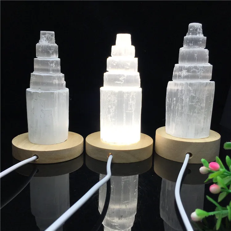 High Quality Natural Crystal Stone Table Lamp Bedroom Beside Night Light Decorative Selenite Wand Lamps