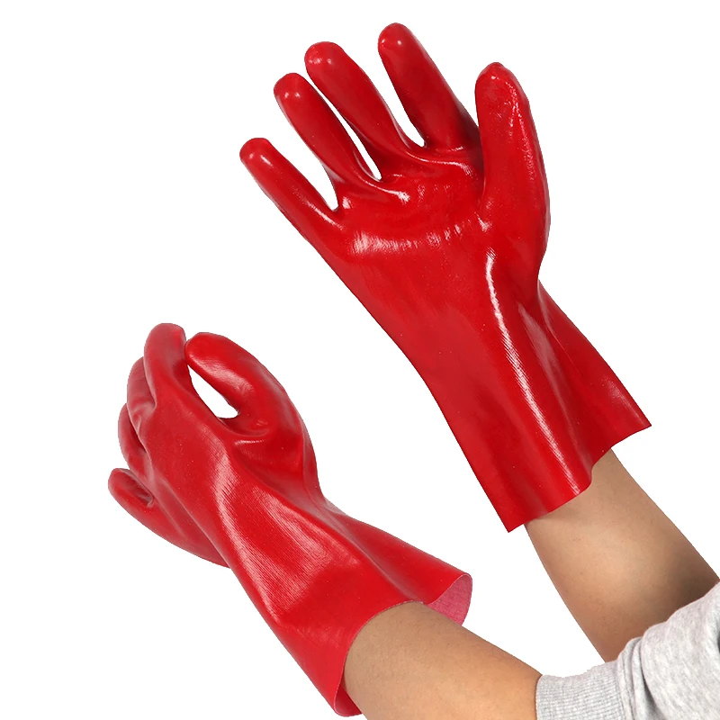 27cm35CM Oil Resistant Chemical Proof Industrial Red Anti slip water Proof PVC Coated Long Sleeve Gloves