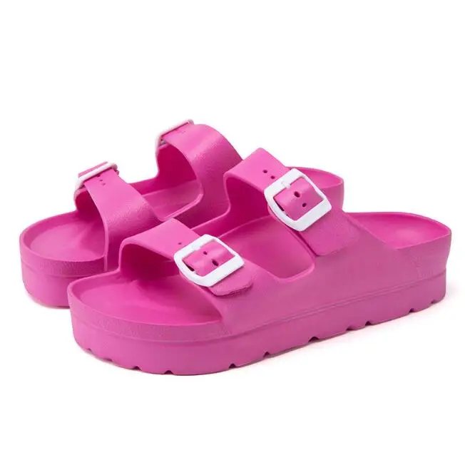 New EVA Thick Sole Slippers For Casual Outwear Sandal Slippers With Double Button Beach Shoes For Women