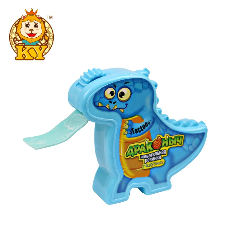 Wholesale custom OEM plastic dinosaurs shaped fruity flavor bubble gum chewing candy with tattoo