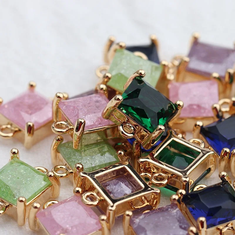M611 Square 18K Gold Plated Zircon Diy Bracelet Necklace Jewelry Making Accessories 10 Pcs/lot