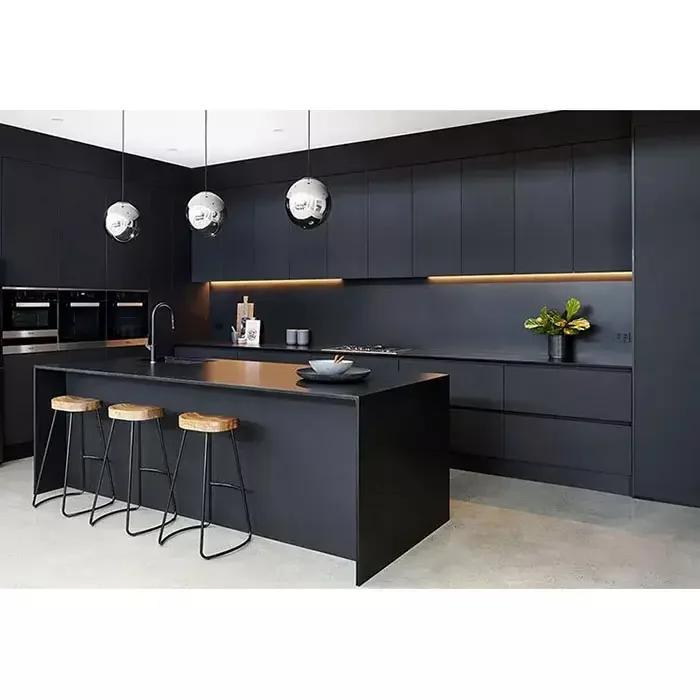 Modern Design Glossy Lacquer Black Kitchen Cabinets with Island