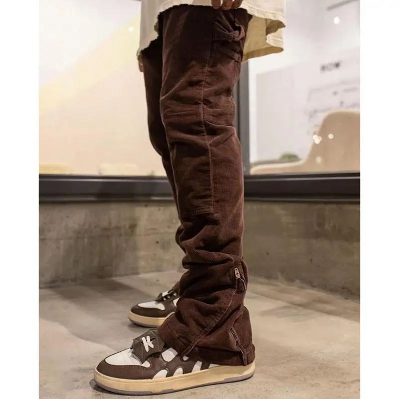 Mens Jogger Sweatpants Sportswear Trousers Male Carpenter Pants Custom Logo Corduroy Cargo Flared Track Pants For Men