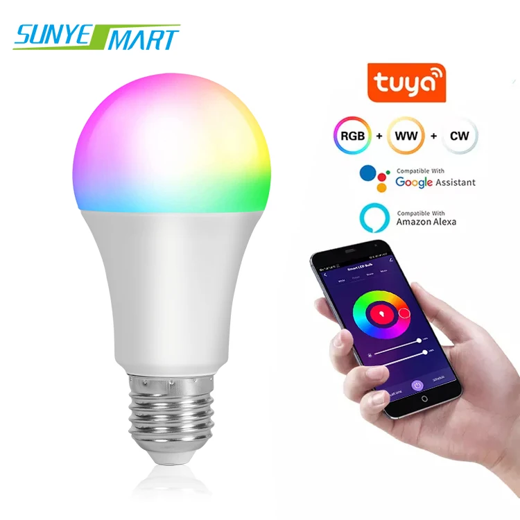 Indoor Alexa Tuya Smart Life App Control 9w E26 E27 B22 Base Wifi RGB Led Light Tuya Smart Bulb