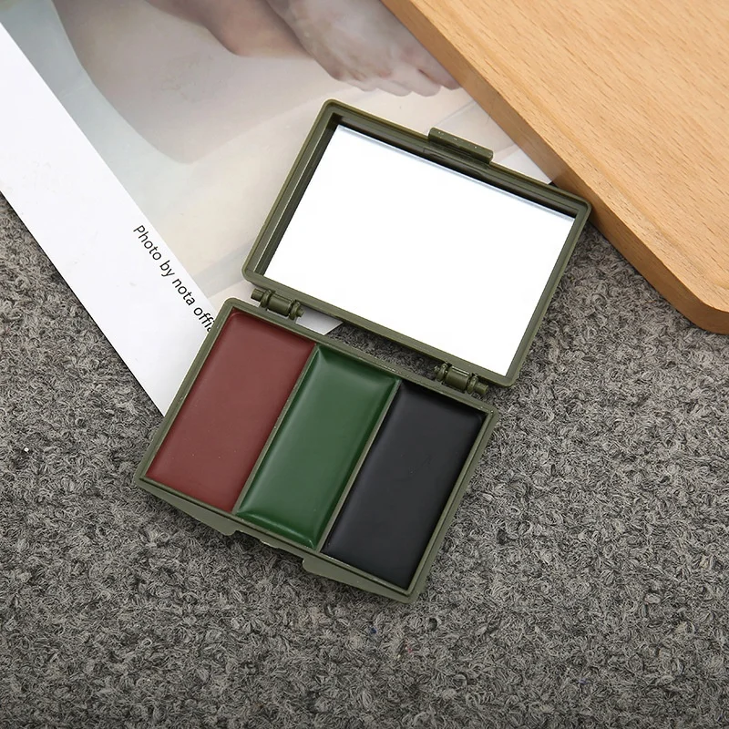 3 Color Black Green Brown Camouflage Face Paint Forest Woodland Digital Makeup Kit with Mirror