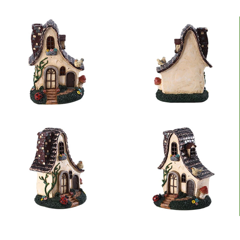  Time Slow 1pcs Fairy House Resin Crafts Outdoor Balcony Villa Ornament Garden Room Decor Miniature Landscape Cartoon