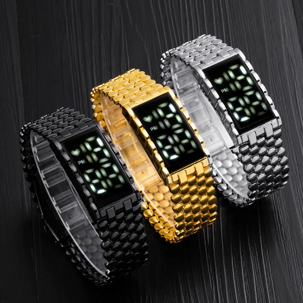 Hot sell Luxury Man Iron Metal LED Samurai Watch for Men New led bracelet Digital Electronic Wrist Watch