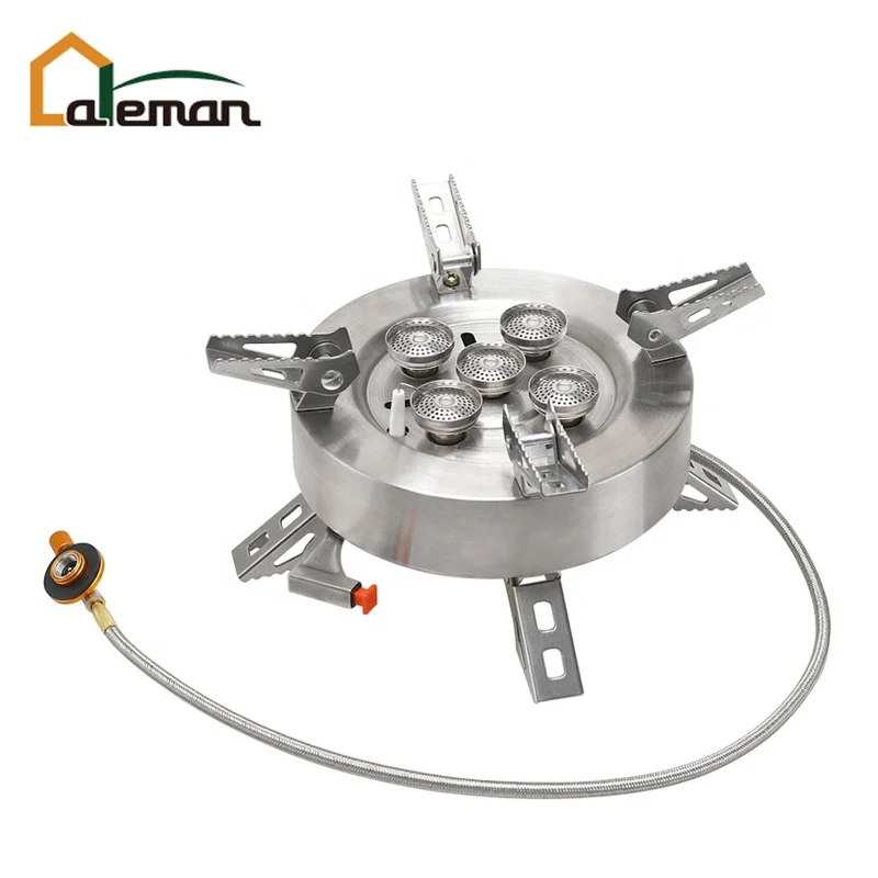 5 Jet Burner Head/Eye/Core/Star Camping Gas Stove Hiking Split Type 12800w High Power Compact Folding Pot Supporter & Leg Picnic