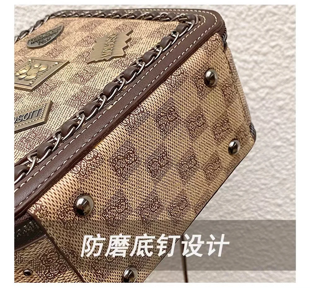 factory hot Summer new High quality vintage square Bucket Bag PU Printed Wide shoulder strap Designer brand women crossbody Bag