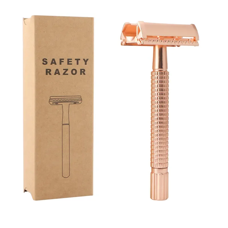 Custom Private Label No Electrical Zinc Alloy Head Black Brass Long Handle Double Edge Safety Razor Classic Metal Blade