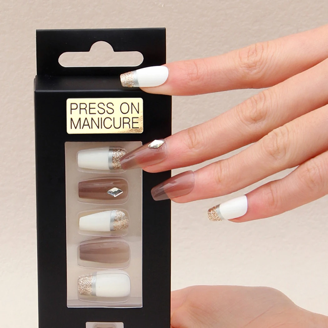 solid matte Almond Tapered Gel-Nail X Customize Logo Stiletto French Full Cover Nail Tips With White Box Packing