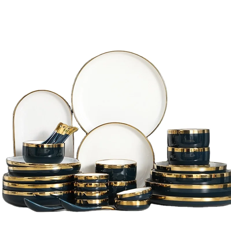 Nordic Style Gold Rim Porcelain Dessert Kebab Sushi Fruit Vegetables Ceramic Shallow Dish