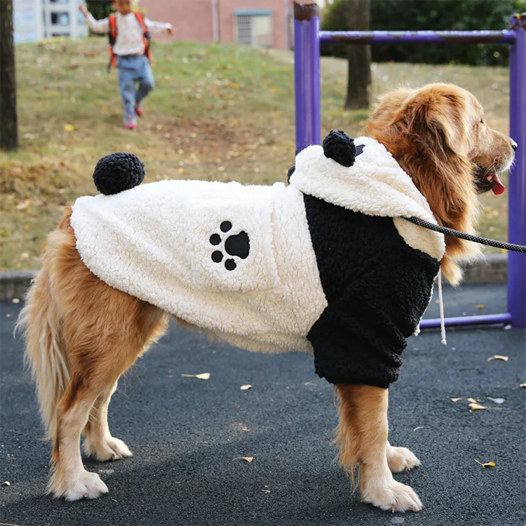 Large Dog Winter Fleece Clothes With Panda Bear Shape Hat