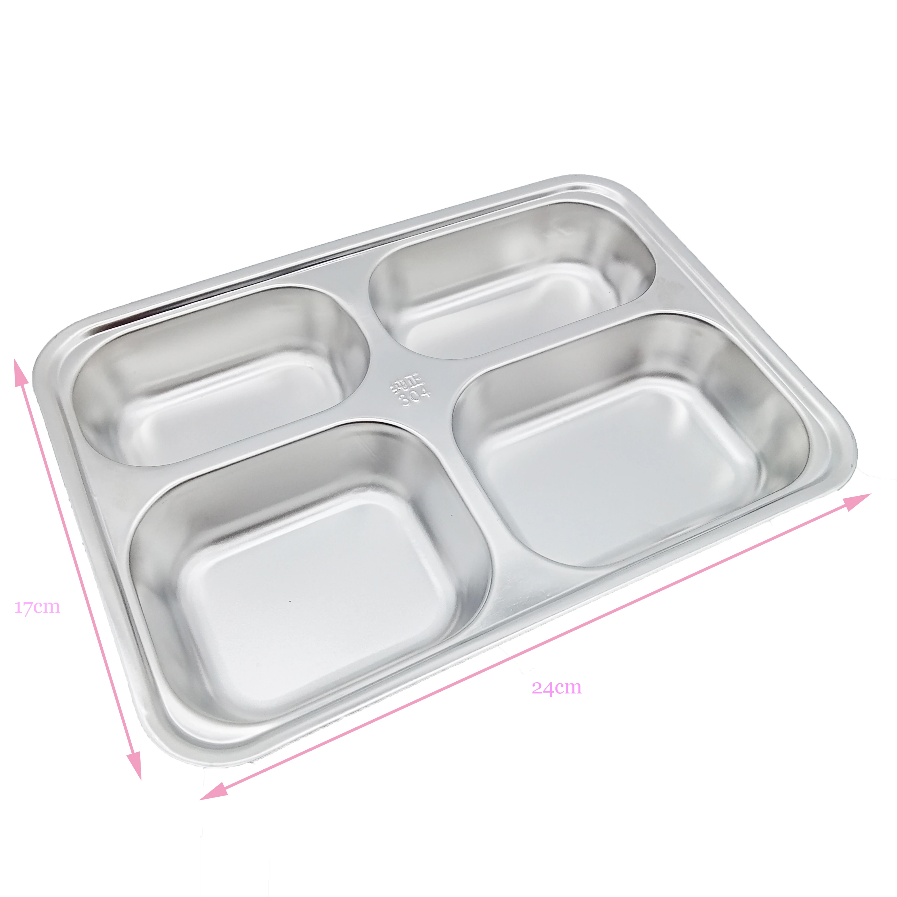 School Lunch Tray Food Divided Plate Metal Stainless Steel 4 Compartment Food Trays For Canteen