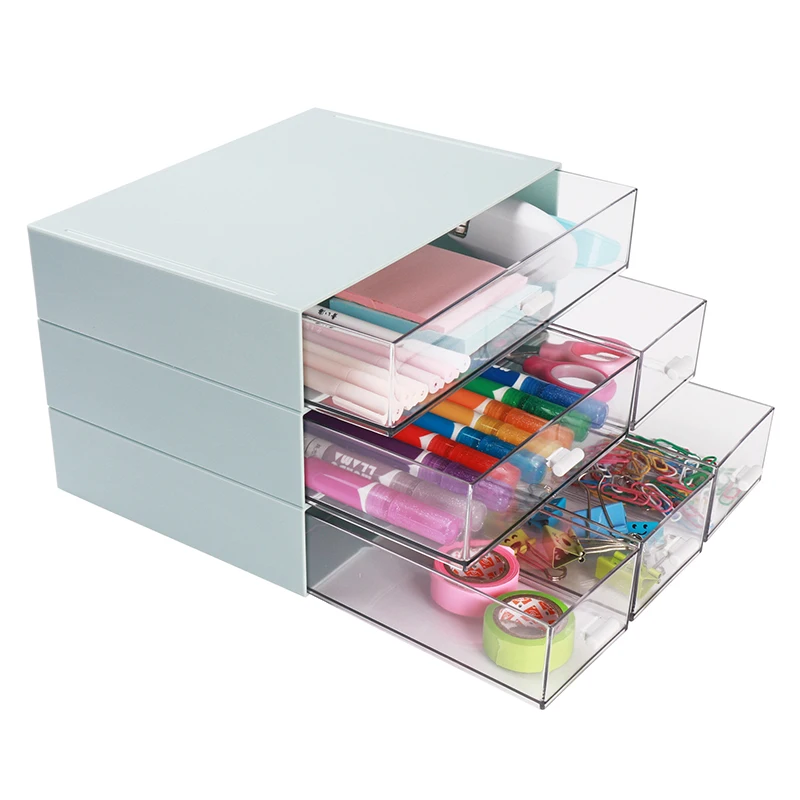 Comix Stackable Women Men Plastic PP Clear Closet Stationery Cosmetics Storage Box Container Desk Organizer