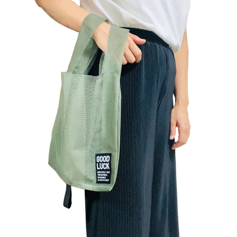 New personalised folding shopping mesh bags biodegradable washable mesh net shopping bag for fruit vegetable