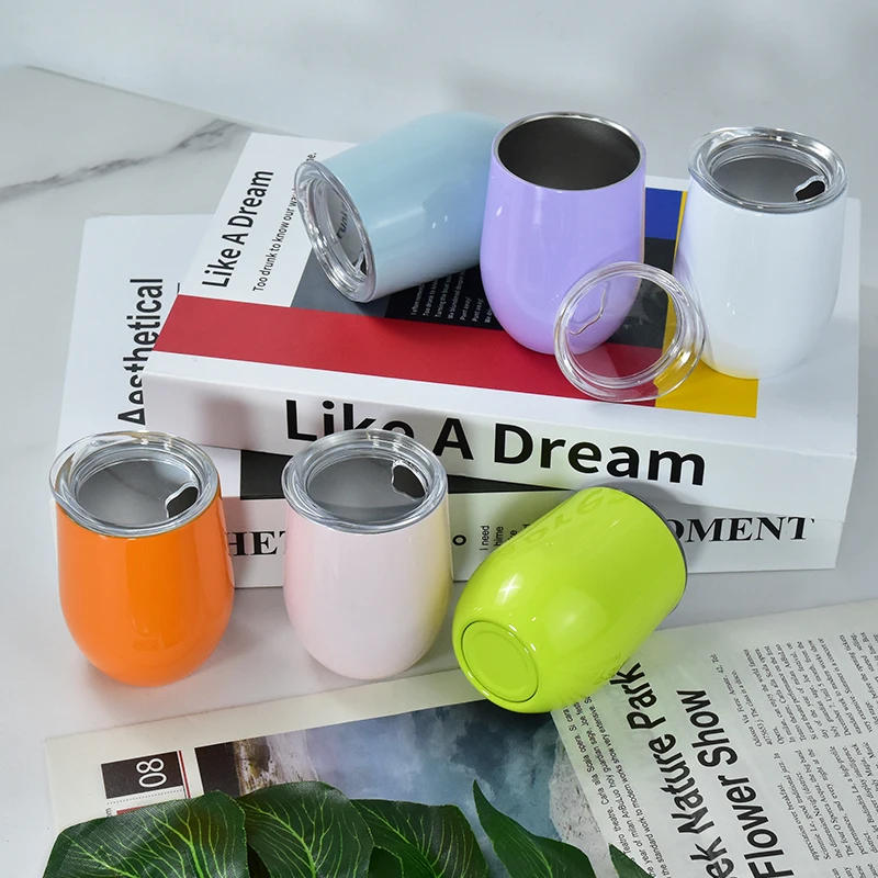 New shot glasses 3oz egg shape sublimation wine tumbler double wall insulated mini cup with plastic lid mix 12colors