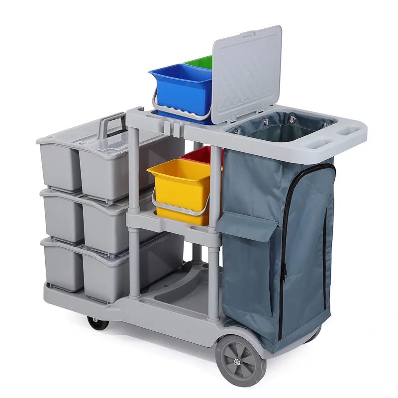 High Quality Plastic Hospital Airport Cleaning Equipment Trolley Cart Cleaning Trolley for Hotels