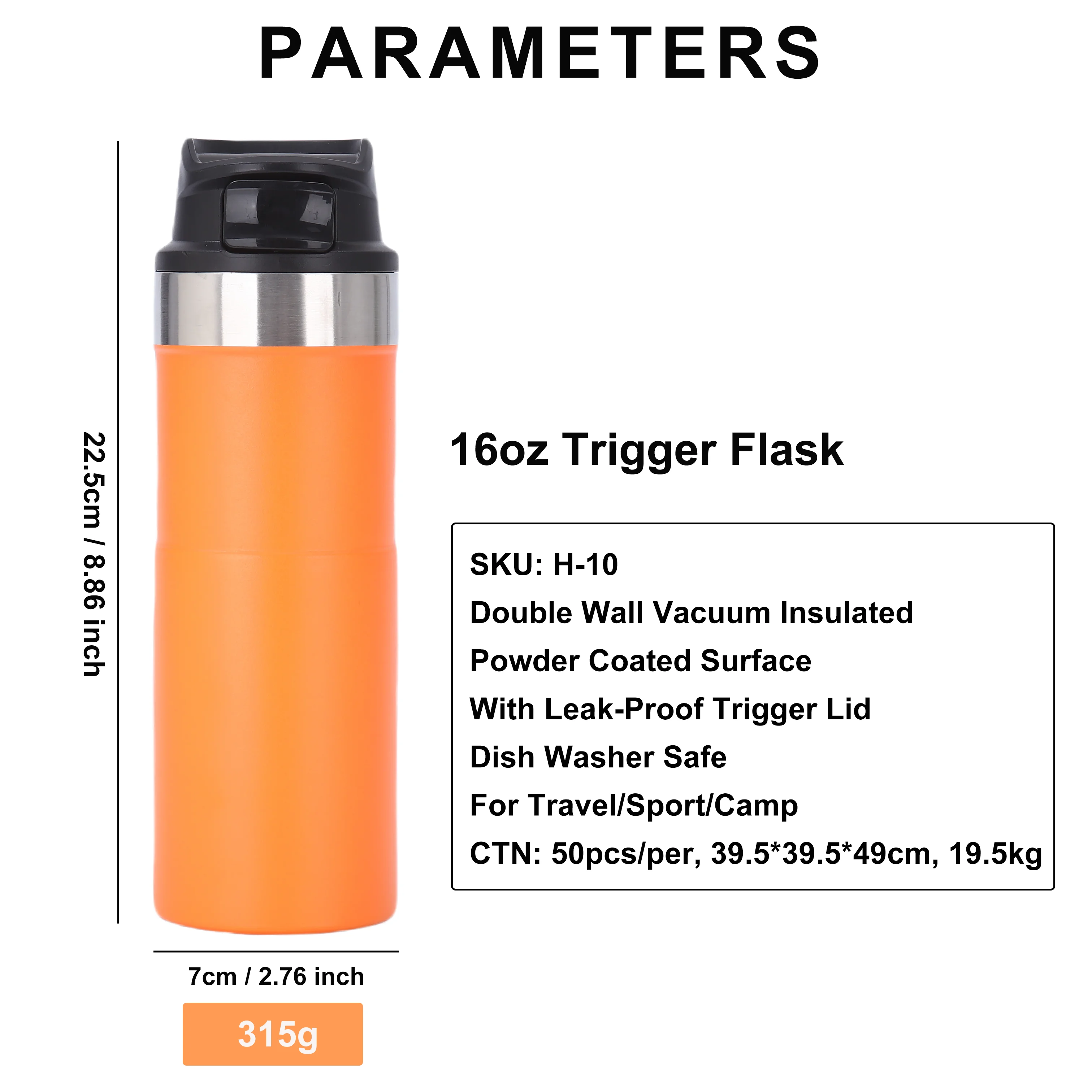 Bpa Free Classic Trigger Action Tumbler 16OZ Double Walled Insulated Vacuum Sports Portable Water Bottle
