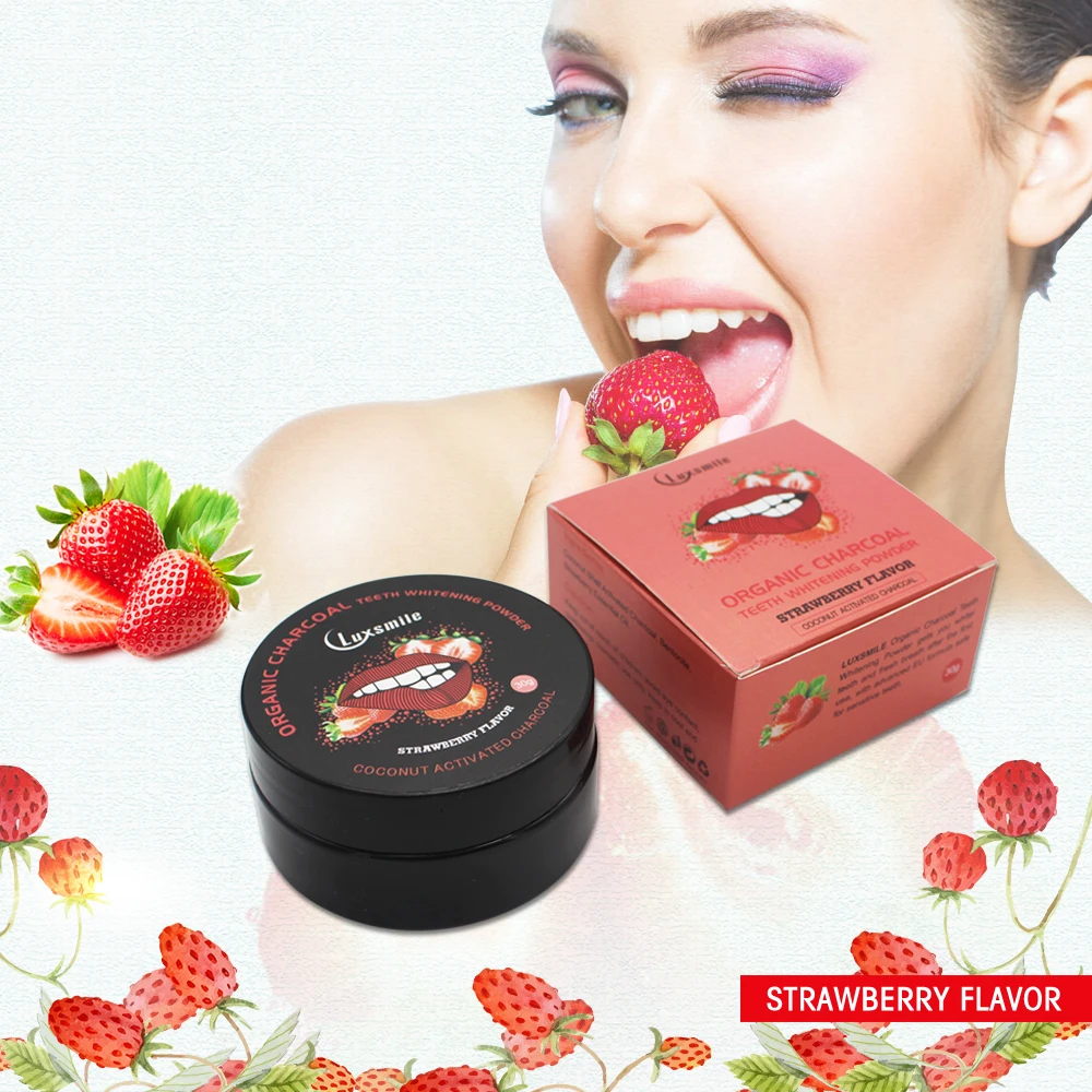 Luxsmile Organic Charcoal Strawberry Flavor Teeth Whitening Powder