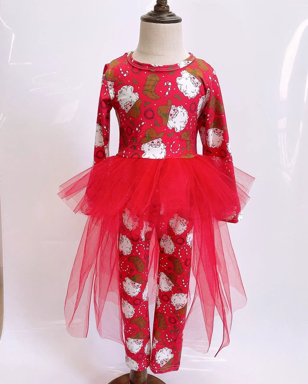 Factory High Quality Cute Christmas Print Long Sleeve Girls Clothing Tutu Set Toddler Baby Girls Christmas Outfit