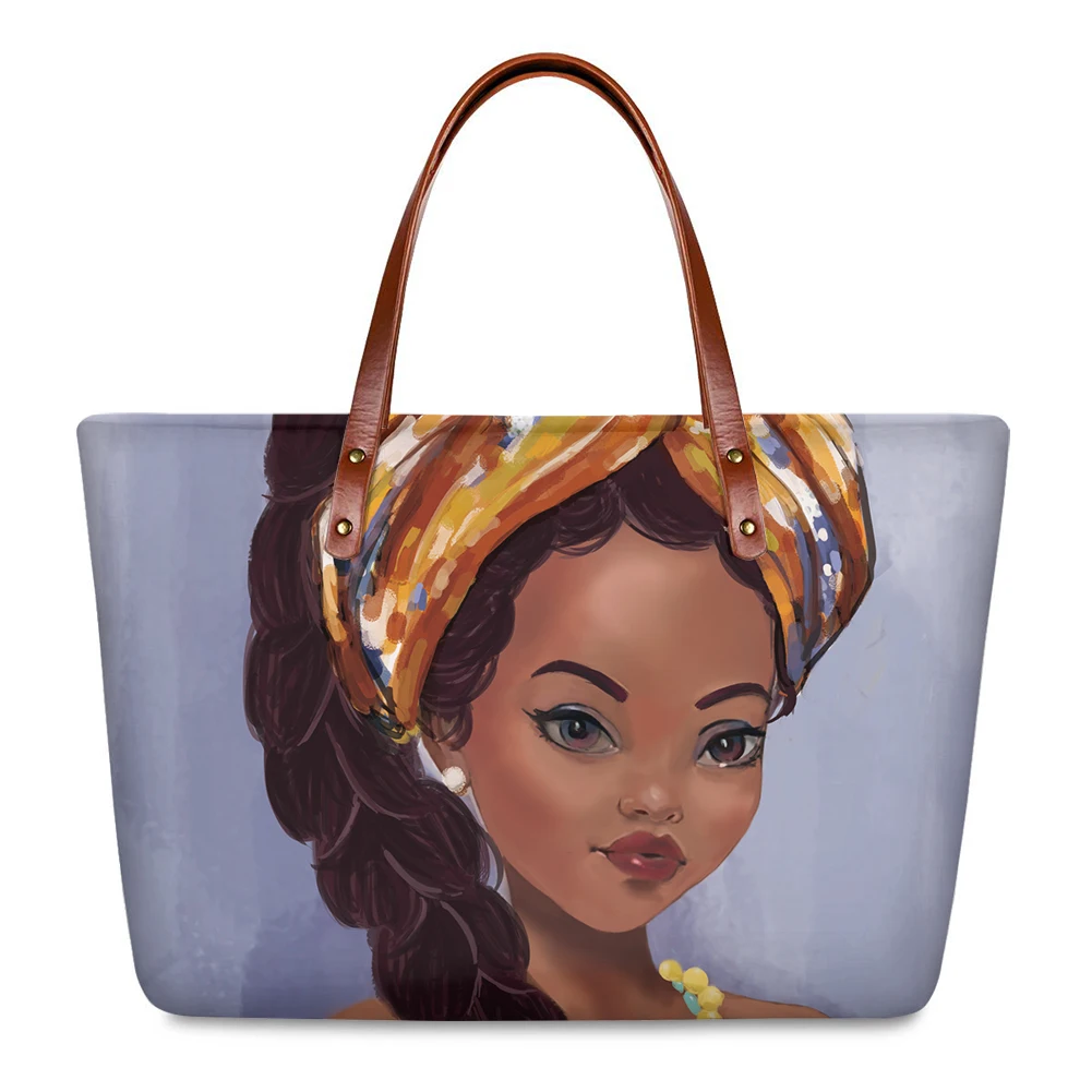 
Sac A Main Black Art African Girls Printed Large Capacity Female Purple Casual Top-handle Women Luxury Office Tote Bags Handbags 