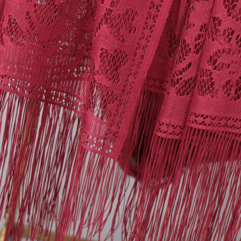 JYL Fashionable Hollow Out Hijab Malaysia Pure Color Elegant Headwrap Kerchief Muslim Scarf With Tassel