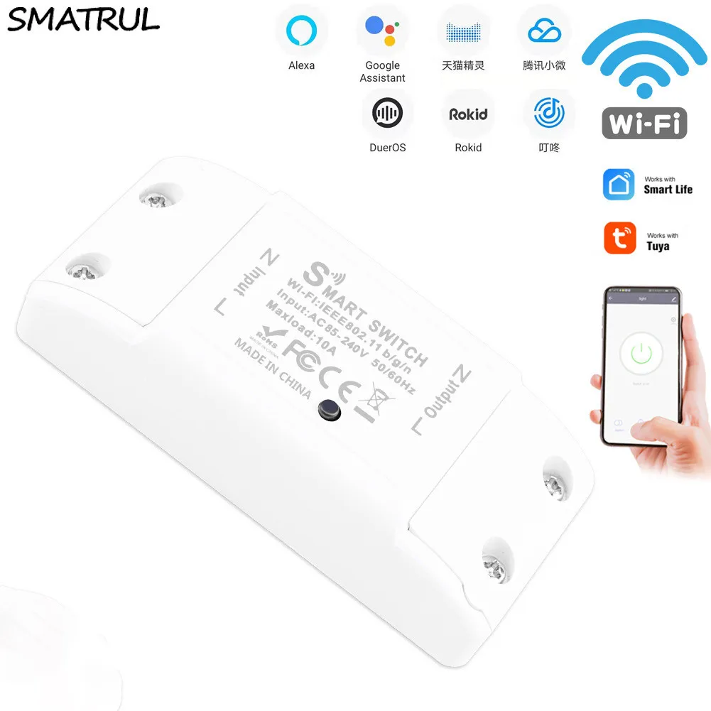YIERYI Smart WiFi  Light Switch  Life APP Voice Relay Controller Timer Module Google Home Alexa Wall 110V 220V 10A white