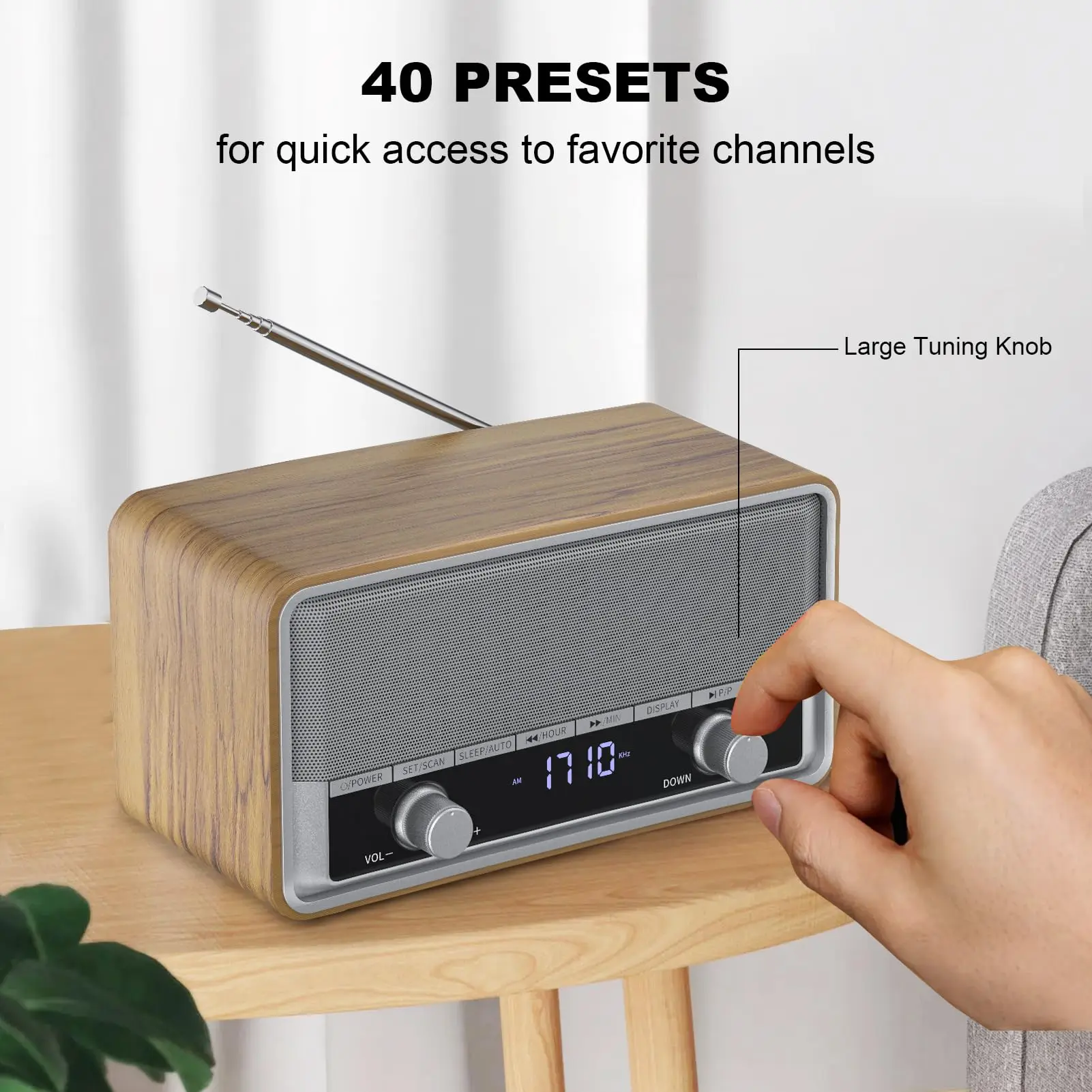 Vofull China Manufacturer Retro AC Powered or Battery Operated Stereo AM/FM Radio with Clock Display