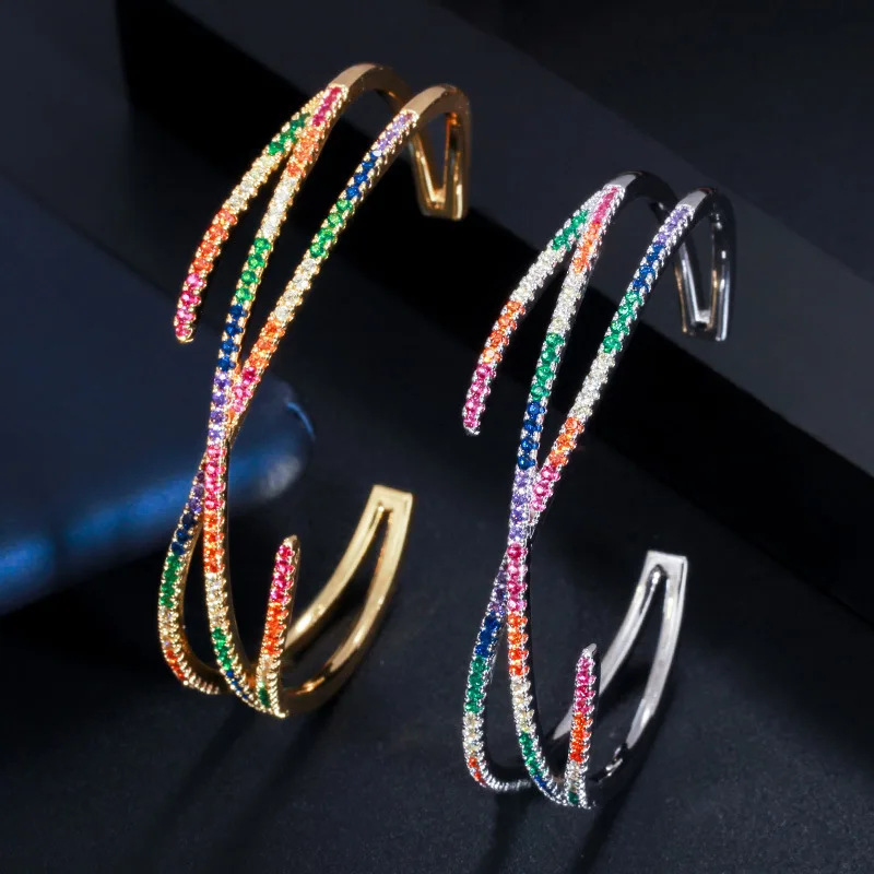 Copper gold plated inlaid zircon jewelry bangle bracelet colorful wedding bridal jewelry indian jewelry for women