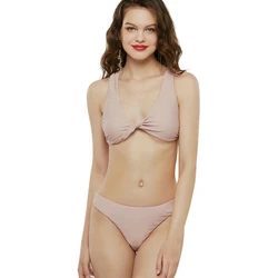 Sheer pink brazilian cross bandage women bikini set sexy triangle thong two piece swimsuit female beachwear biquini swimwear