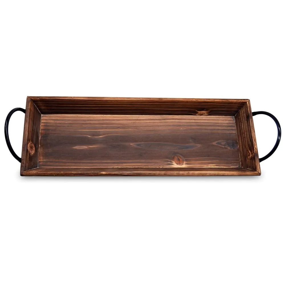 Wholesale Cheap Wood Candle Holder tray with Metal Handle