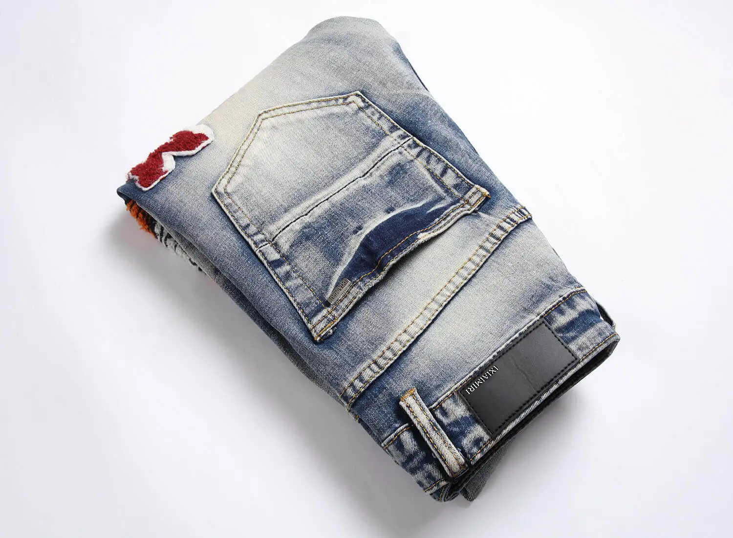 High Quality DESIGNERS Famous Brand Luxury Jeans Mujer Unisex Wash Custom Leather Straight Leg Jeans Trousers Men