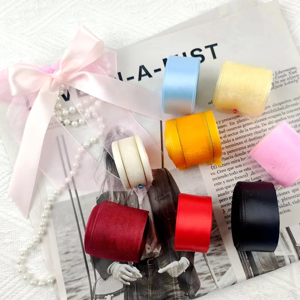 Stock 196 Solid Colors 100 Yards Per Roll Single Double Face Smooth White Satin Organza Ribbon