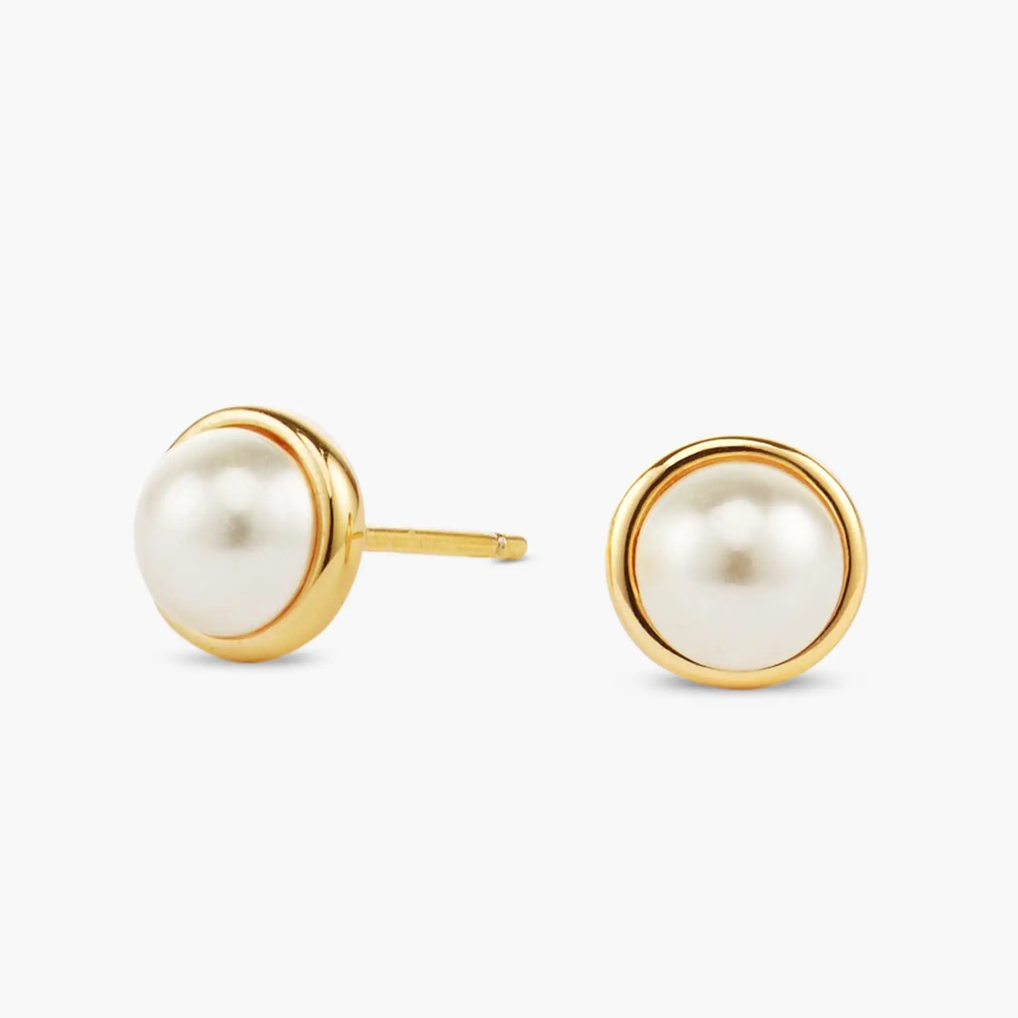 Wholesale Bezeled Pearl Stud Earrings14K 18K Gold Pearl Earrings Men Stud Earring