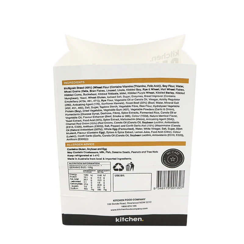 Custom Printed Bakery Bread Packaging Bag Sandwich with Flat Bottom Letterbox Boxes Paper Kraft Paper 8 Color Flexo Printing