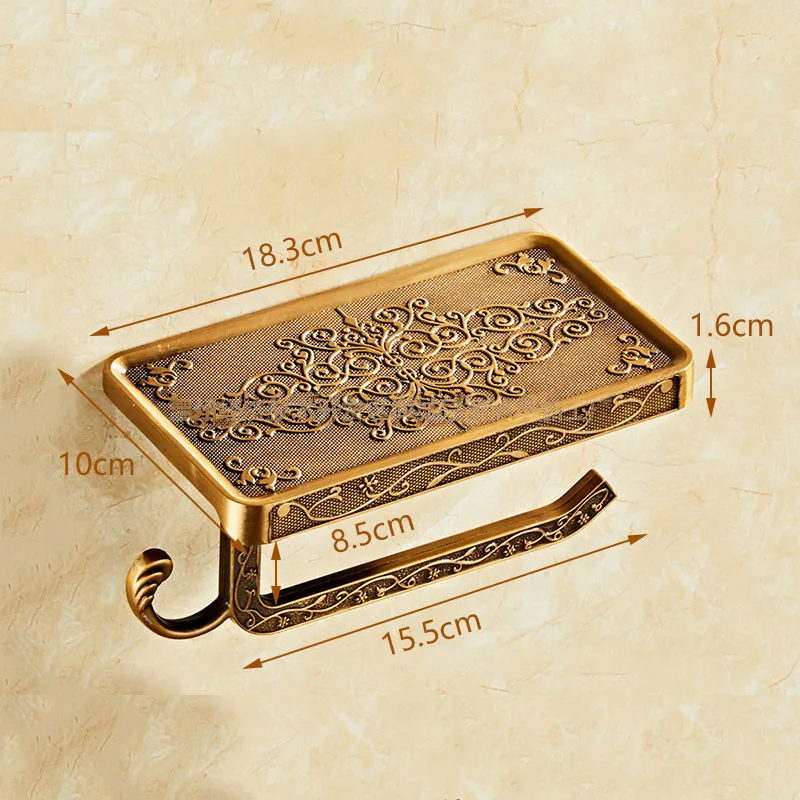 Tissue Holder with Mobile Phone Shelf Bathroom aluminium antique gold toilet paper holder wall-mounted Paper Towel Roll Holder