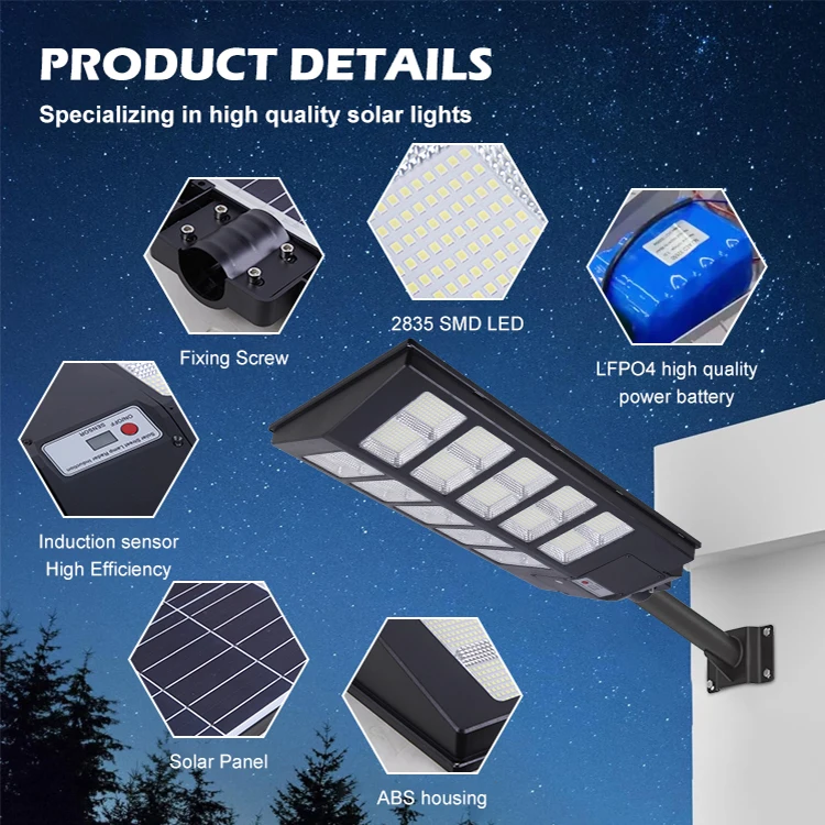 Energy System Abs Light Outdoor Park Waterproof Ip65 200w 300w 400w 500w All In One Led Solar Intelligent Street Lamp