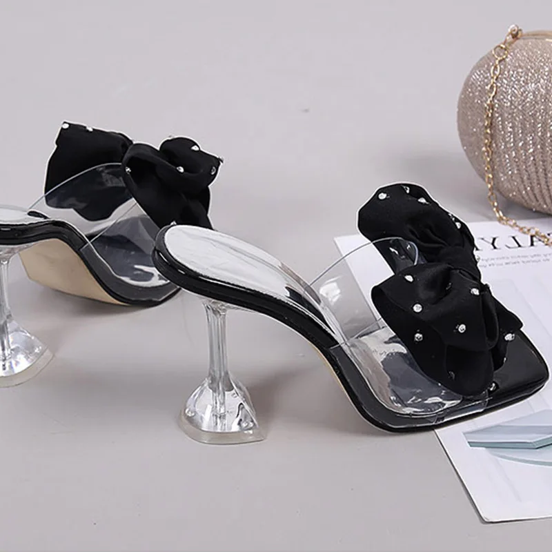2024 Summer New Korean Edition Fairy Sweetheart Bow Tie Half Trailer High Heels and Thin Heels