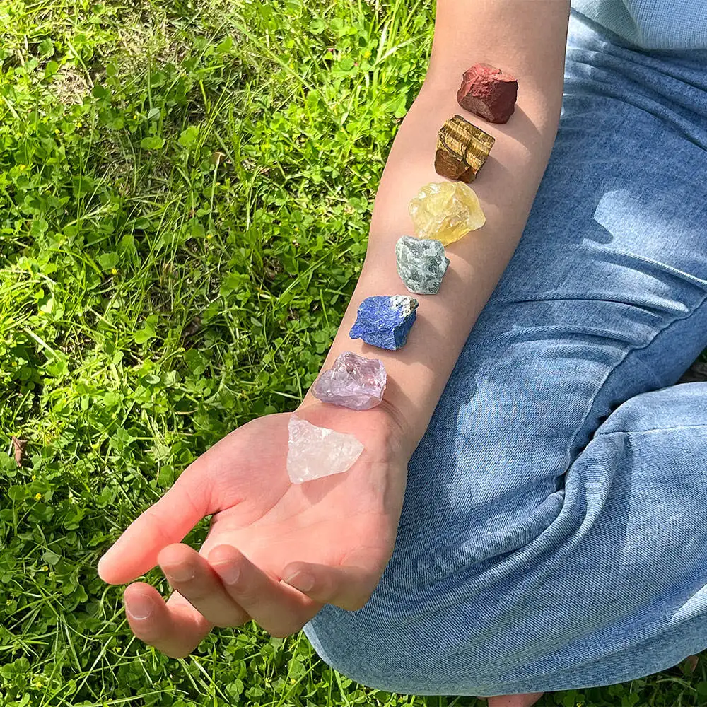 Gemstones Raw Healing Stones Clear Crystal 7 Chakra Stones Collection Point Set For Yoga Meditation Amethyst Gem
