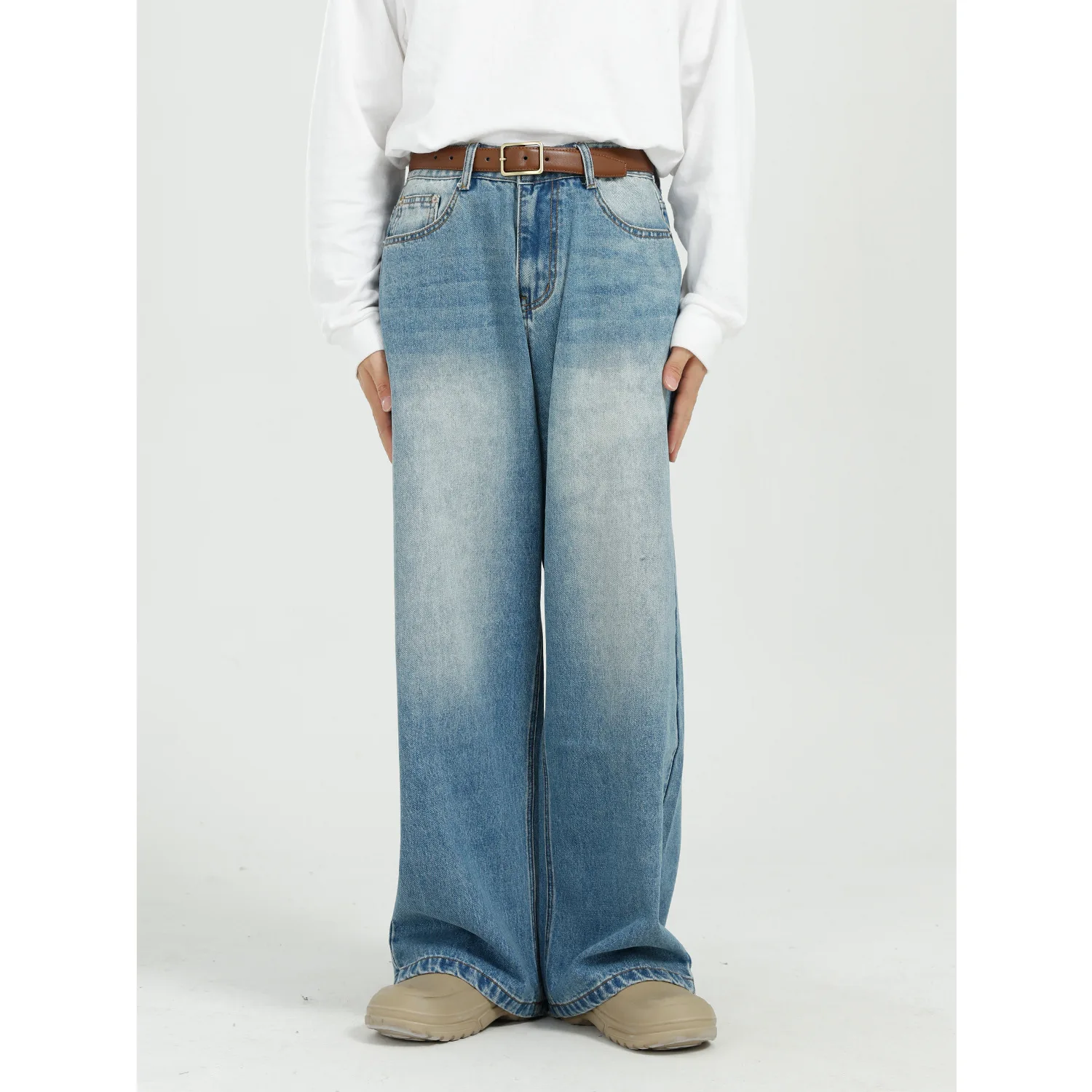 2023 new arrival Korean style loose and versatile blue straight wide leg jeans for men