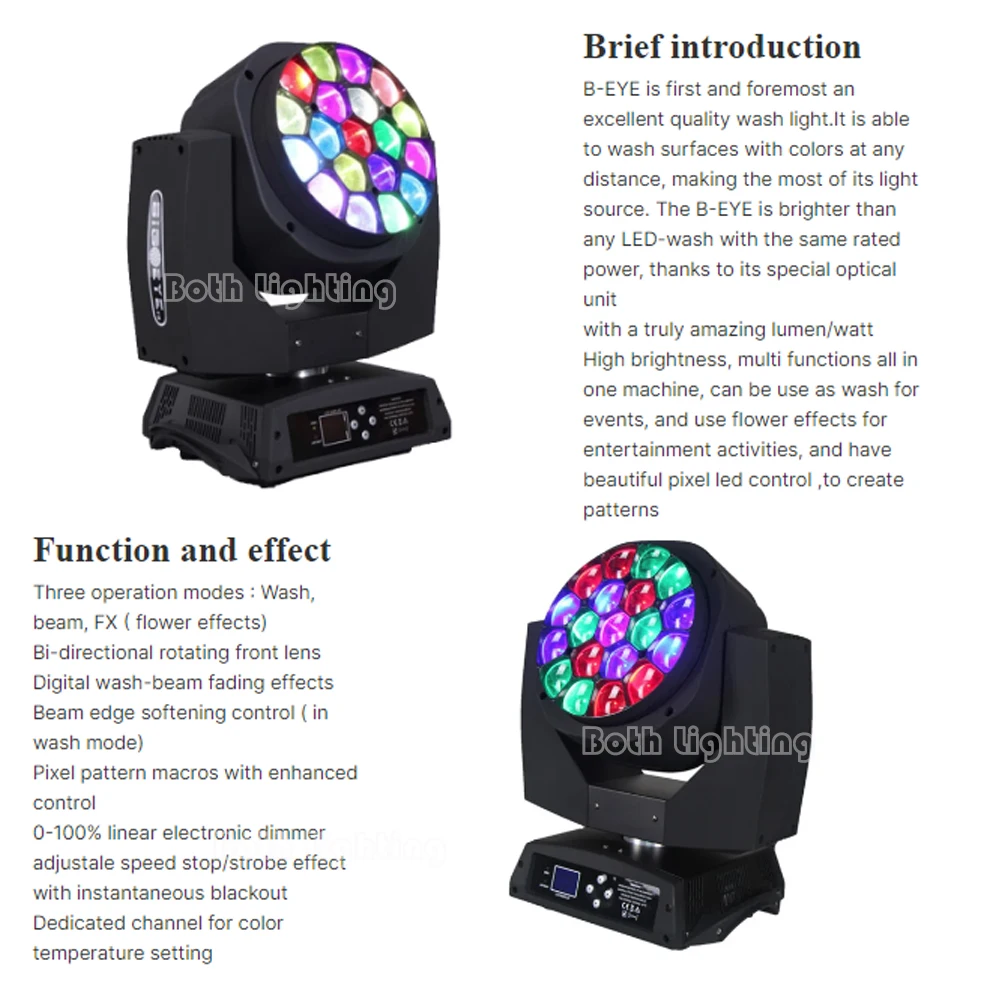 Bothlighting 450W 19x15w Bee Eye Pixel Led beam wash Moving Head Light sharpy light ZOOM and Rotation DMX 512