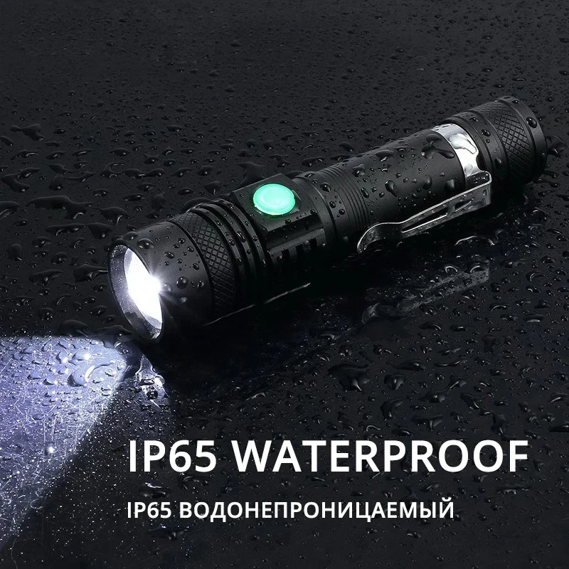 Zoomable 4 Lighting Modes Multi-function USB Charging Waterproof Torch Ultra Bright LED Flashlight with XP-L V6 LED Lamp Beads